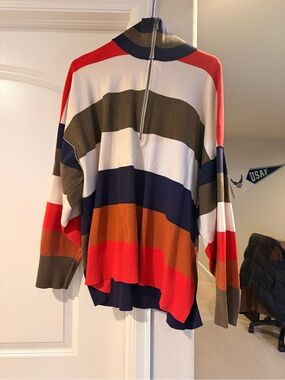 Free People Striped Half-Zip Sweater in Navy, Olive, Cream